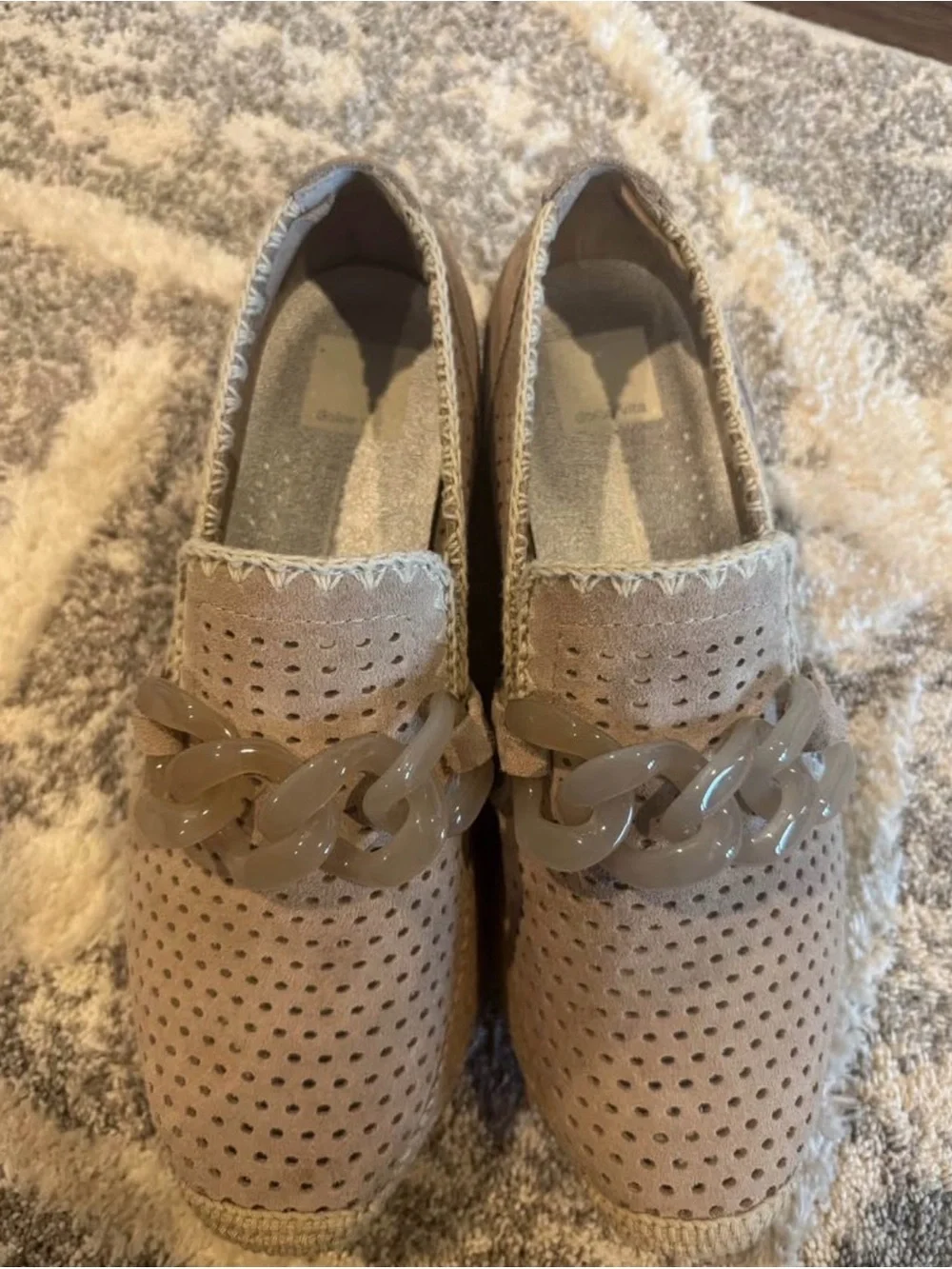 Dolce Vita Taupe Perforated Espadrille Slip-On with Chain Detail